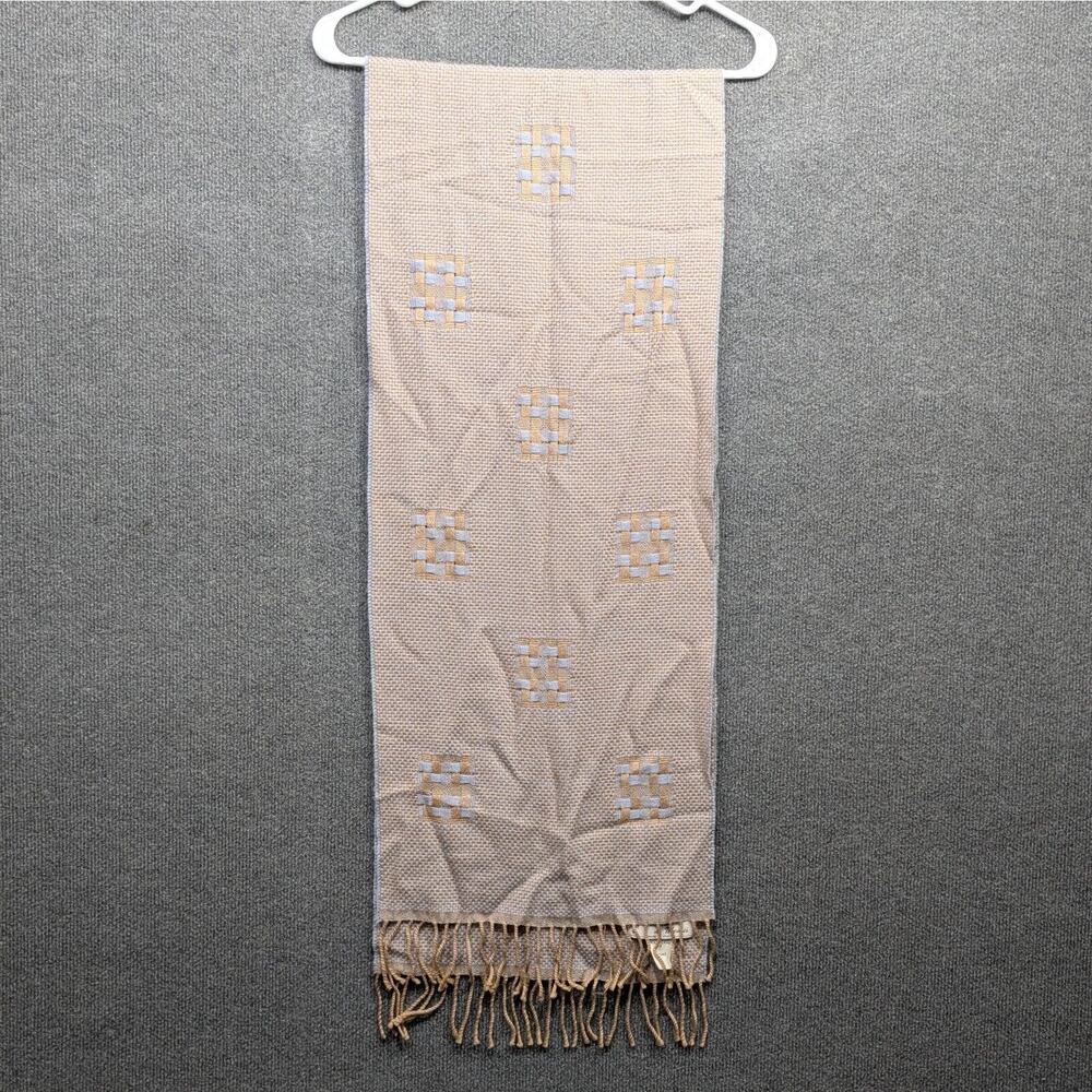 Caterina De' Medici Wool Scarf Fringe Made Italy Tan Blue Designer Classy Chic